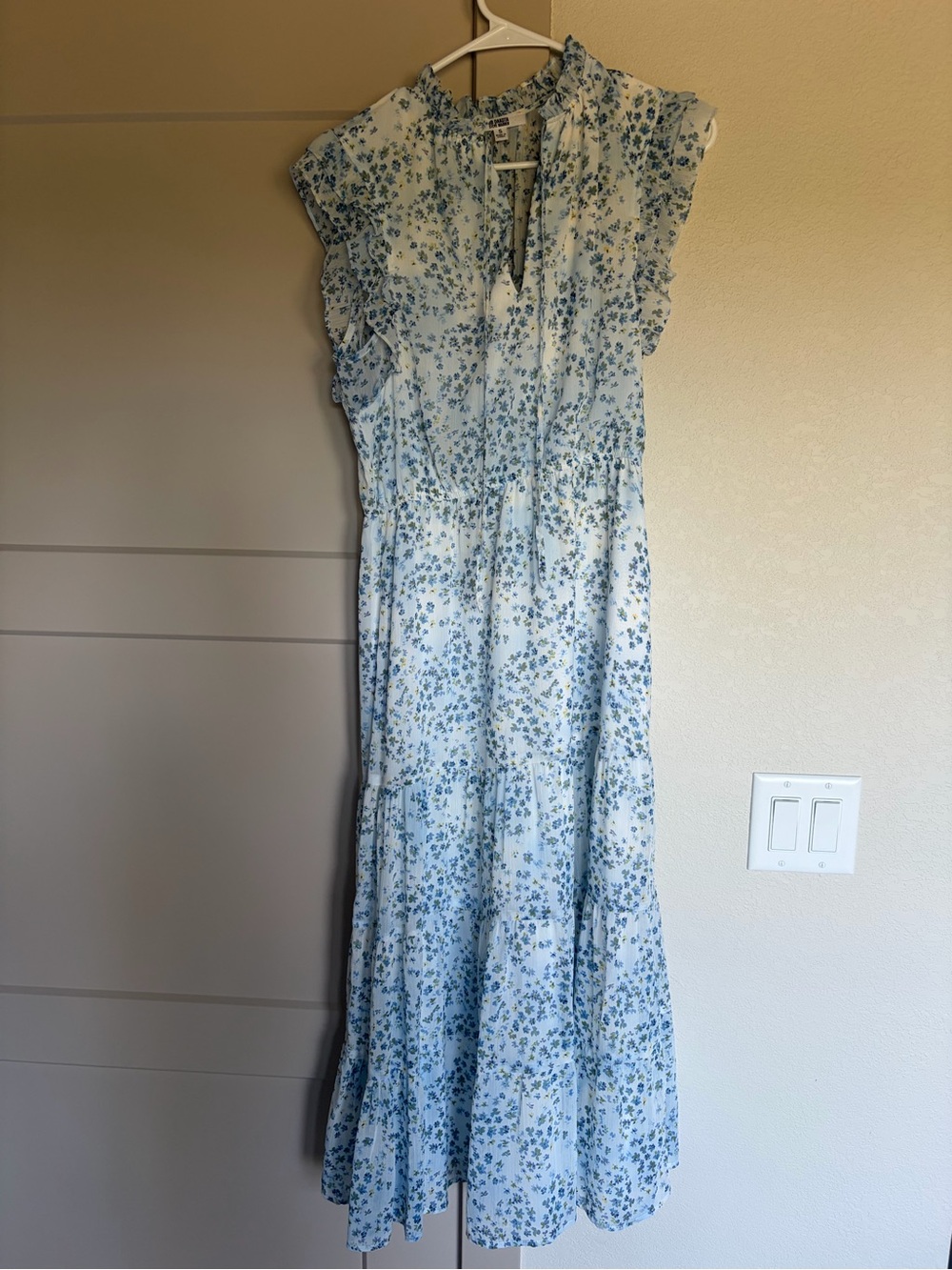 BB Dakota by Steve Madden White Maxi Dress with Blue Floral Print